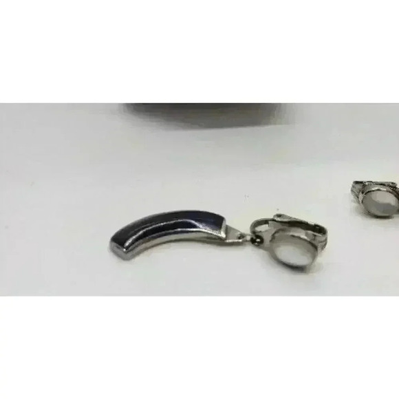 Vintage Necklace Clip Earrings Silver Onyx & Mother Of Pearl Hong Kong 1950s - Picture 7 of 15